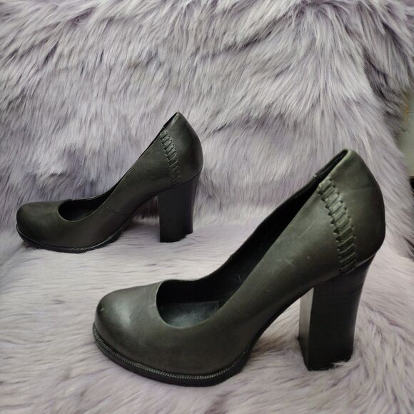 Kork Ease Simone Pumps Carbone Dark Gray Leather Block Heels Womens Size 8/39 - Picture 1 of 10